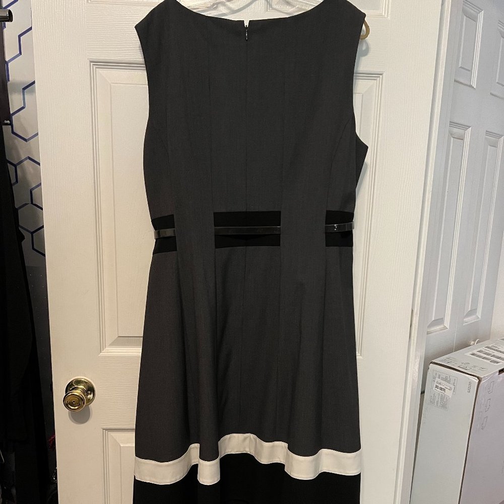 Calvin Klein Black Sleeveless Midi Dress with White Hem Detail